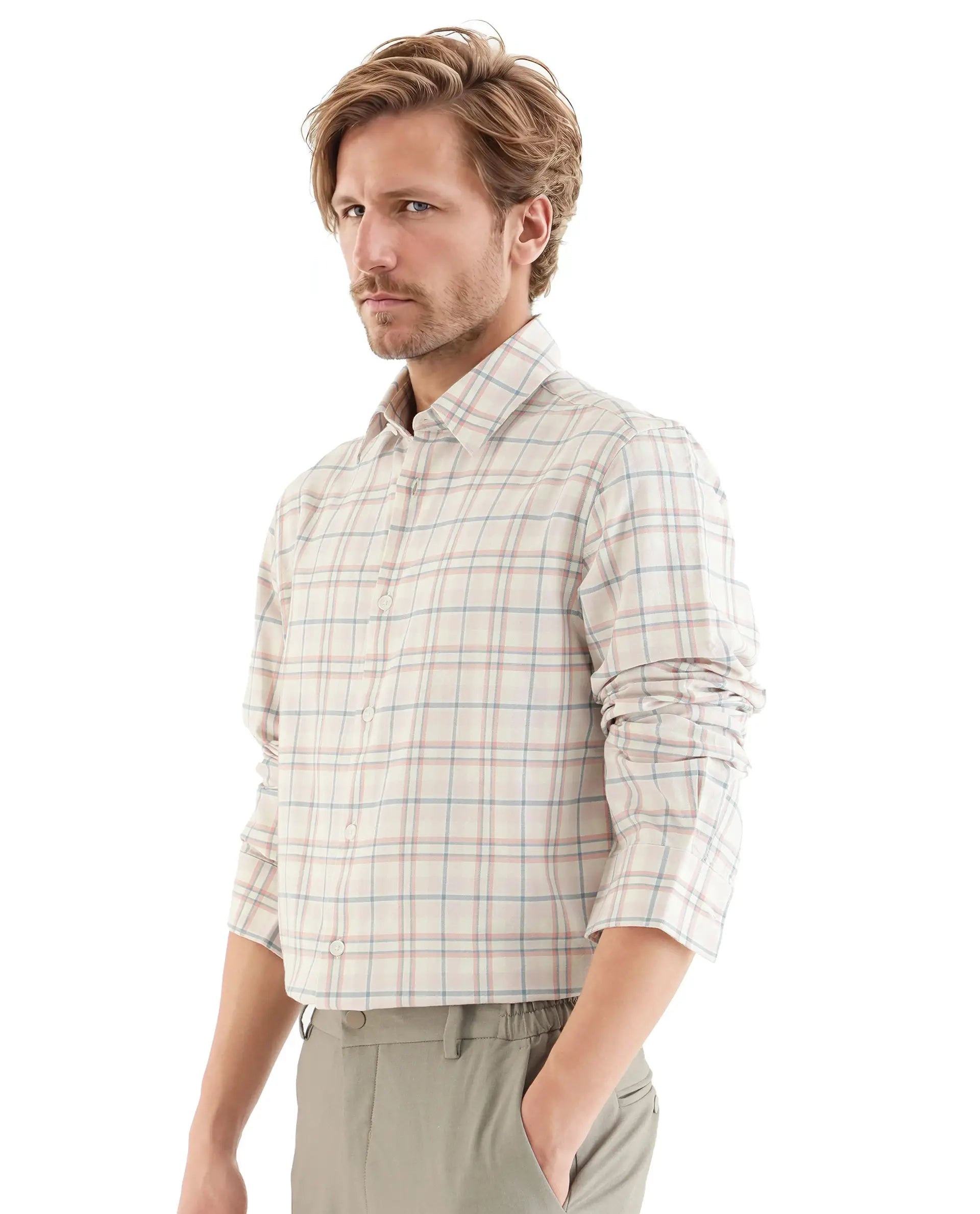 Rare Rabbit Men's Volgos Pastel Pink Cotton Fabric Full Sleeve Regular Fit Check Printed Shirt