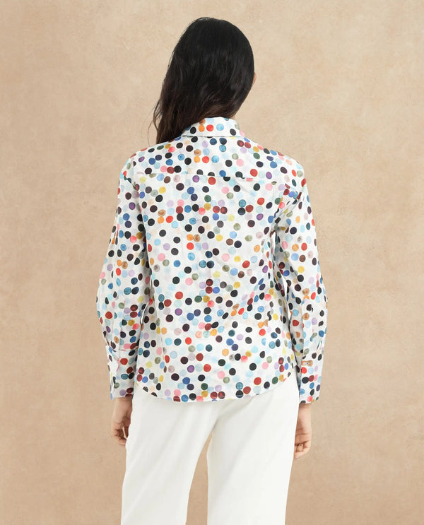 Rareism Women Wanice Light Multi Full Sleeve Collared Neck Button Closure Polka Print Top