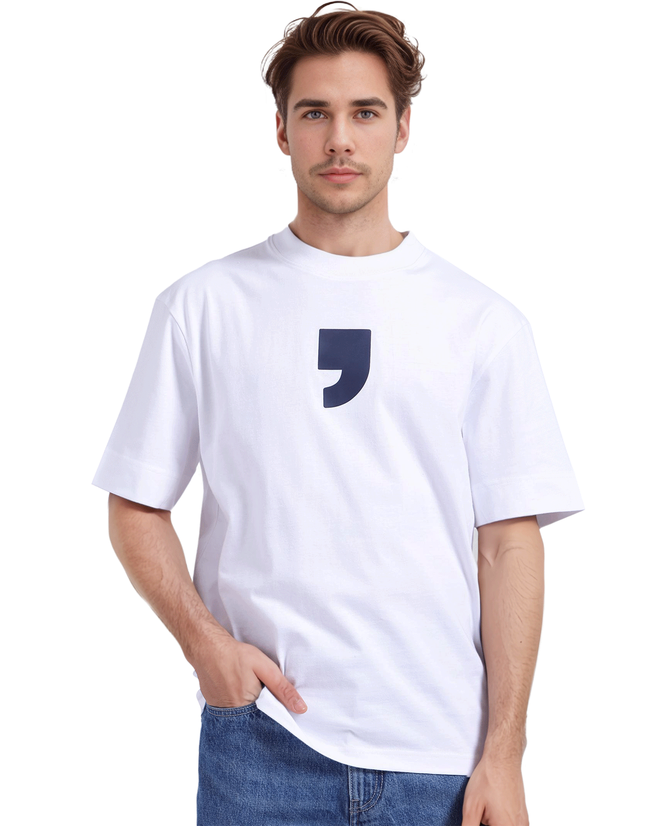 Rare Rabbit Men's Rare'z White Short Sleeve Crew Neck Oversized Fit T-Shirt