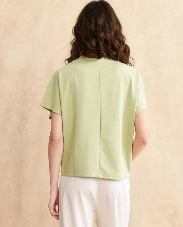 Rareism Women Worknet Dusky Green Cotton Viscose Fabric Extended Sleeves High Neck Relaxed Fit Plain Top