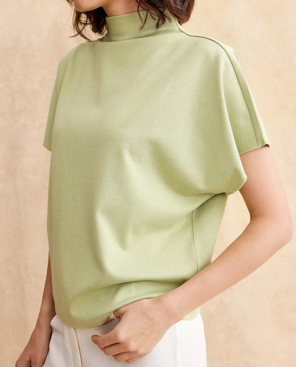 Rareism Women Worknet Dusky Green Cotton Viscose Fabric Extended Sleeves High Neck Relaxed Fit Plain Top