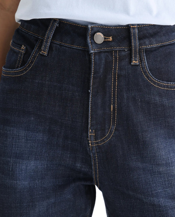 Rareism Women Zaisho Dark Blue Cotton Elastane Fabric Solid Regular Length Jeans