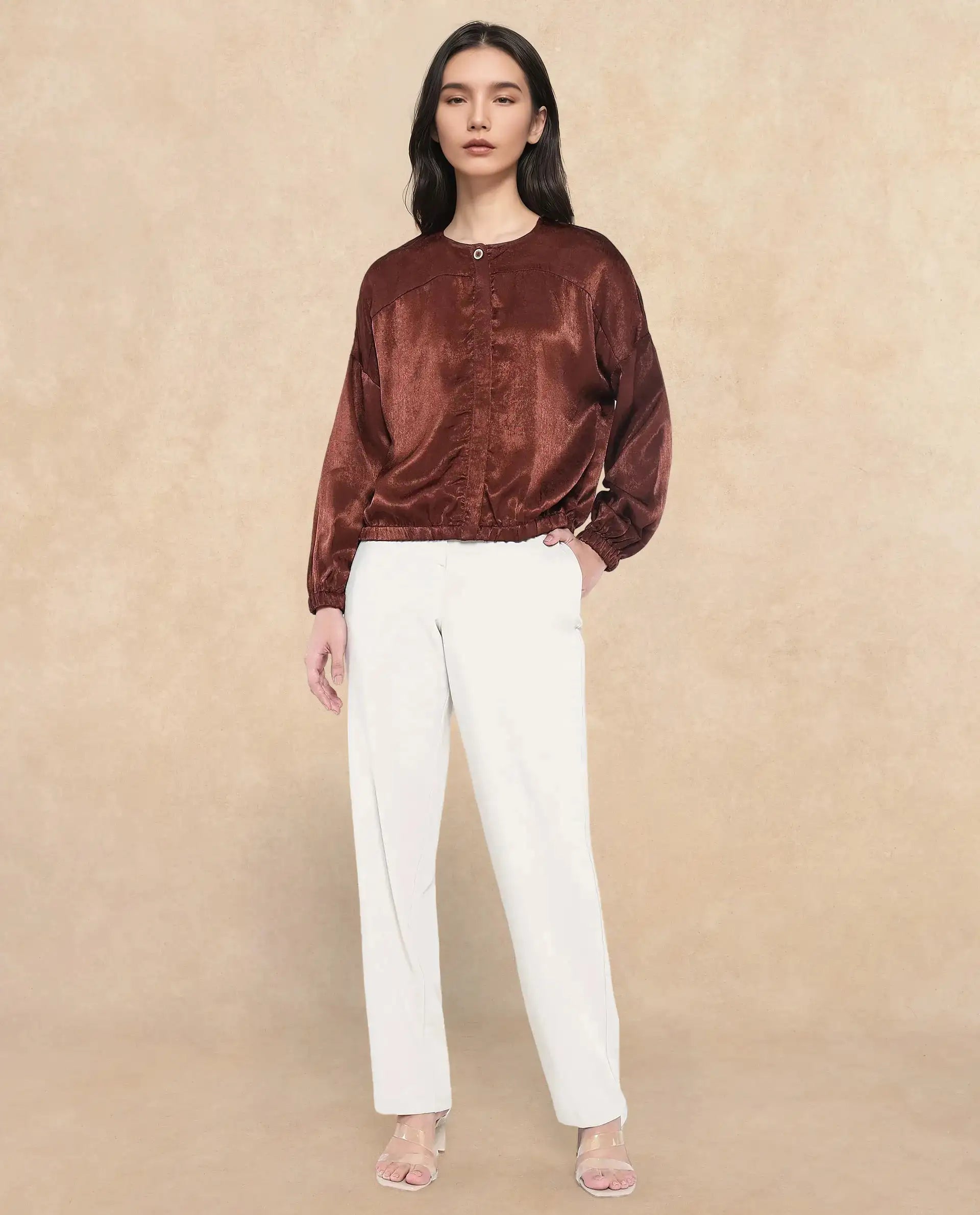 Rareism Women Zerra Brown Plain Top