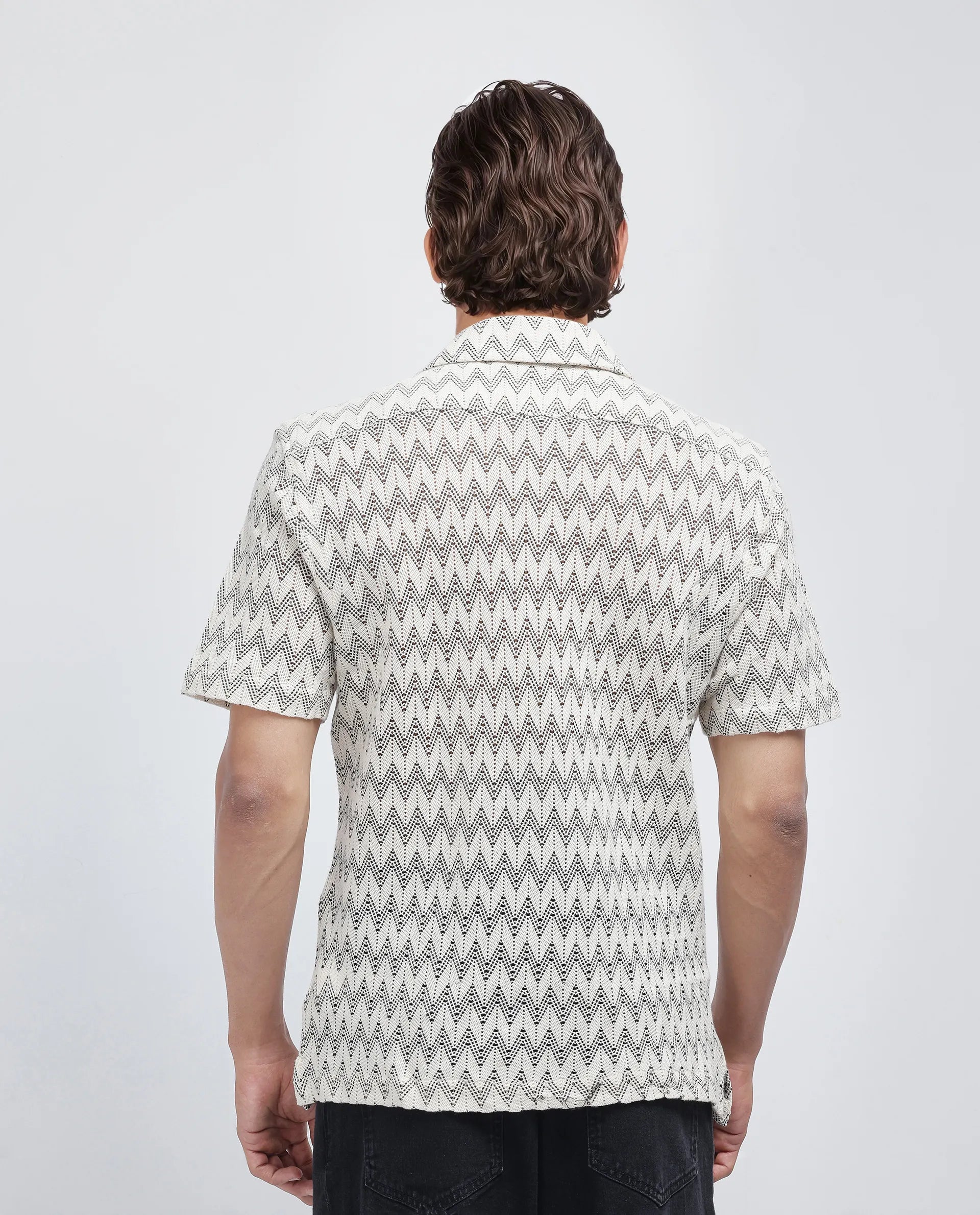 Rare Rabbit Men's Zina Off White Cotton Fabric Short Sleeve Collared Neck Knitted Shirt