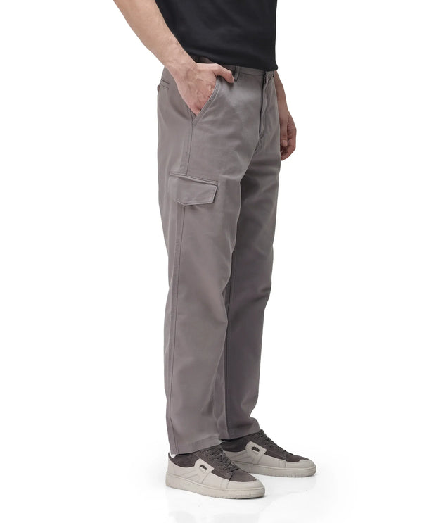 Rare Rabbit Men's Zipo Dark Grey Cotton Fabric Mid Rise Regular Fit Solid Cargo Trouser