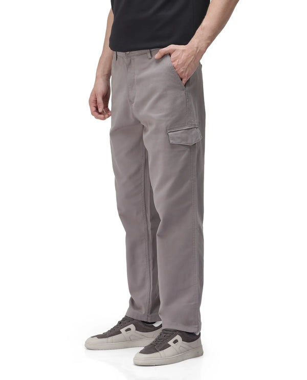 Rare Rabbit Men's Zipo Dark Grey Cotton Fabric Mid Rise Regular Fit Solid Cargo Trouser