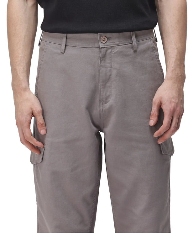 Rare Rabbit Men's Zipo Dark Grey Cotton Fabric Mid Rise Regular Fit Solid Cargo Trouser