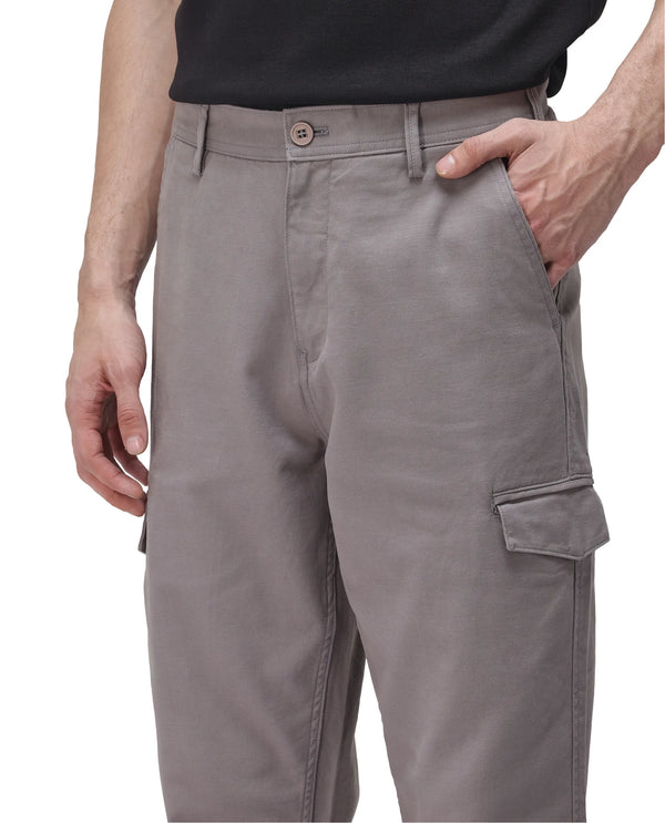 Rare Rabbit Men's Zipo Dark Grey Cotton Fabric Mid Rise Regular Fit Solid Cargo Trouser