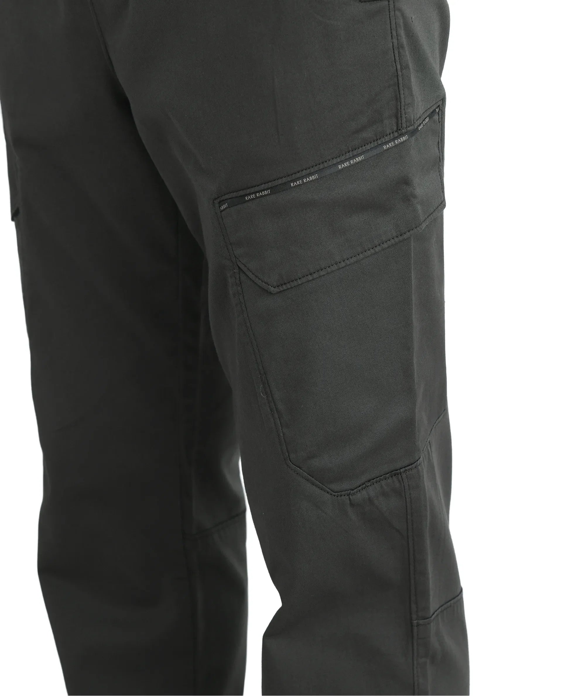 Rare Rabbit Men's Zudi Dark Grey Cotton Fabric Drawstring Closure Regular Fit Cargo Style Trouser