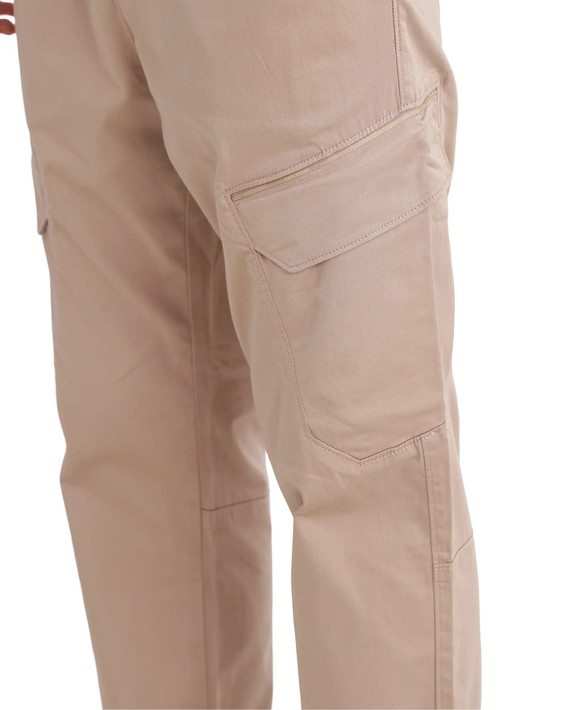 Rare Rabbit Men's Zudi Light Brown Cotton Fabric Drawstring Closure Regular Fit Cargo Style Trouser