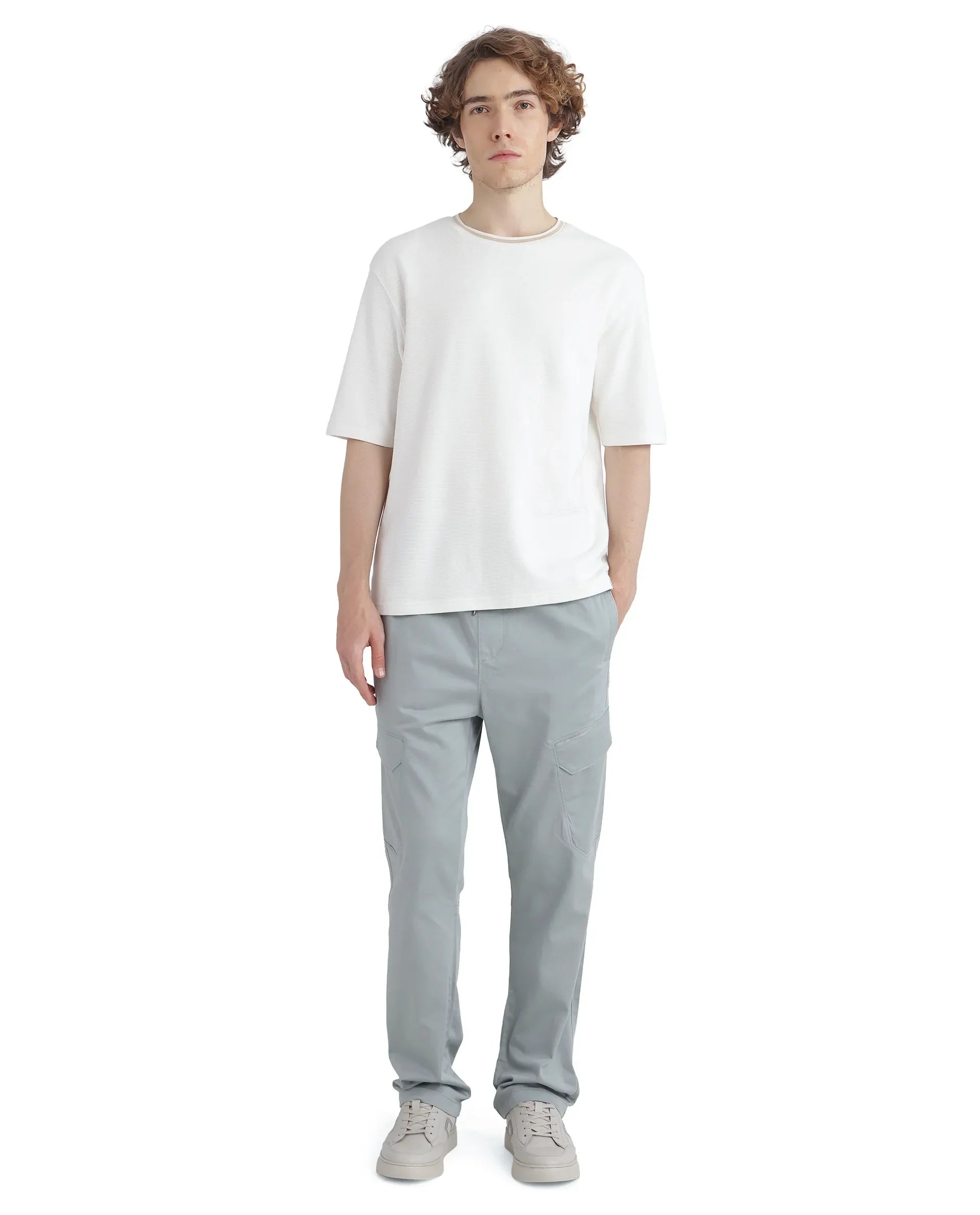 Rare Rabbit Men's Zudi Pastel Blue Cotton Fabric Drawstring Closure Regular Fit Cargo Style Trouser