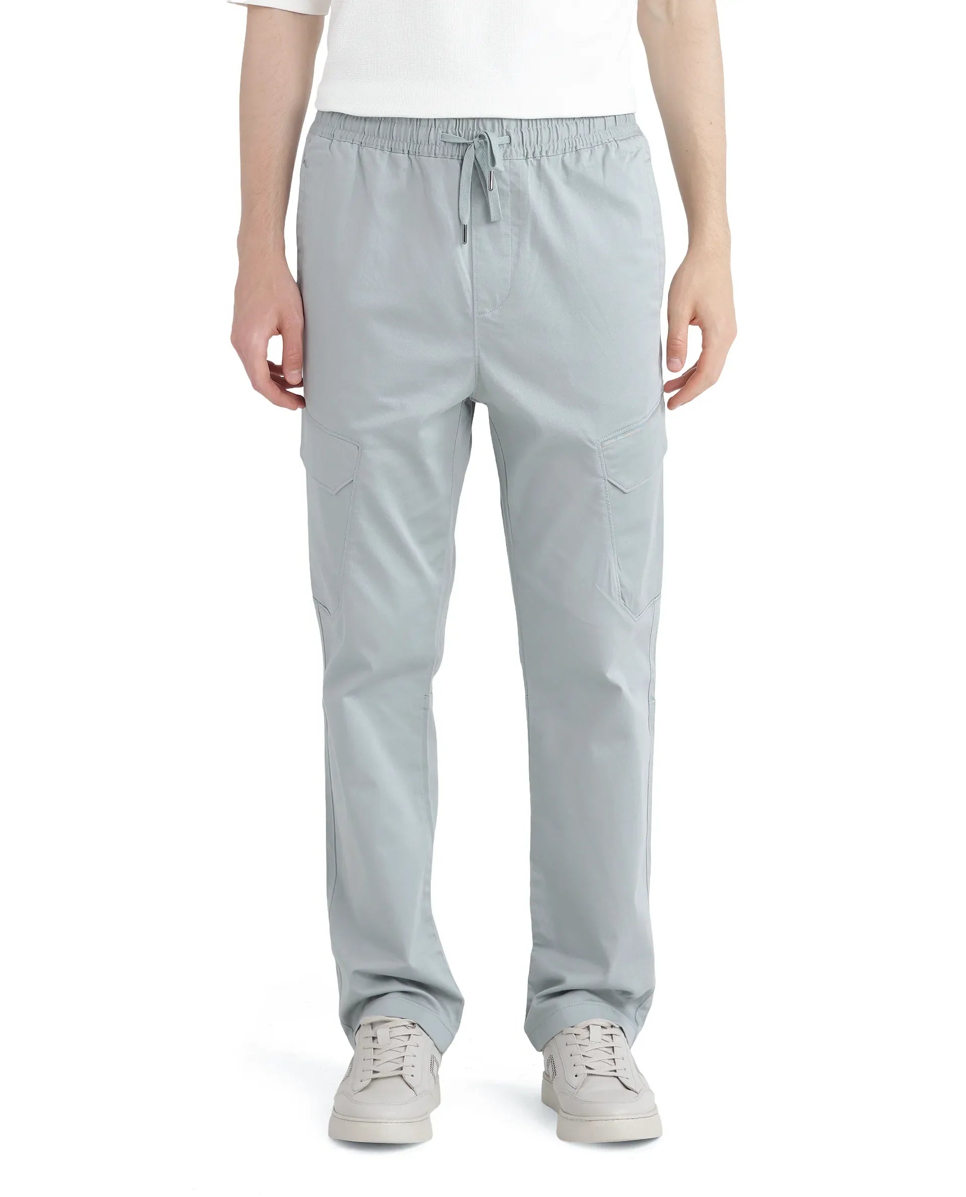Rare Rabbit Men's Zudi Pastel Blue Cotton Fabric Drawstring Closure Regular Fit Cargo Style Trouser