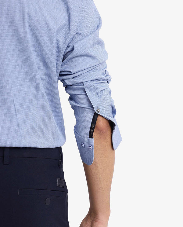 Rare Rabbit Men's Auxon Dusky Blue Polyester Cotton Fabric Blend Full Sleeve Regular Fit Solid Textured Shirt