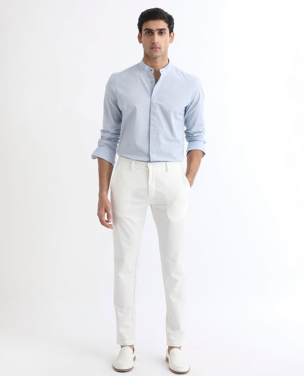 Rare Rabbit Men's Cadmi Light Blue Dobby Fabric Mandarin Collar Full Sleeves Solid Shirt