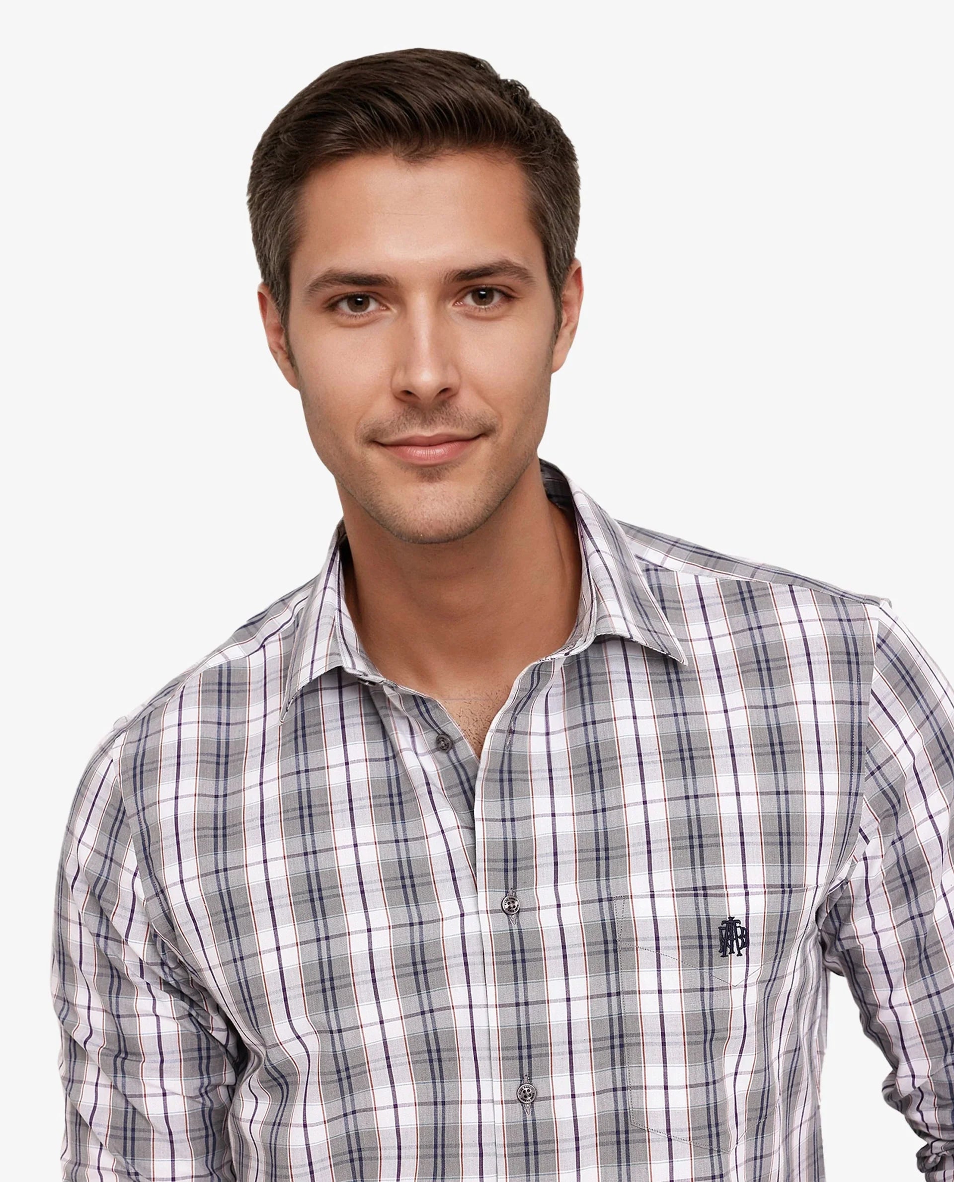 Rare Rabbit Men's Cottbus Grey Cotton Fabric Full Sleeve Collared Neck Checks Shirt