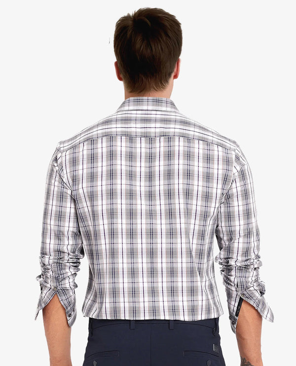 Rare Rabbit Men's Cottbus Grey Cotton Fabric Full Sleeve Collared Neck Checks Shirt