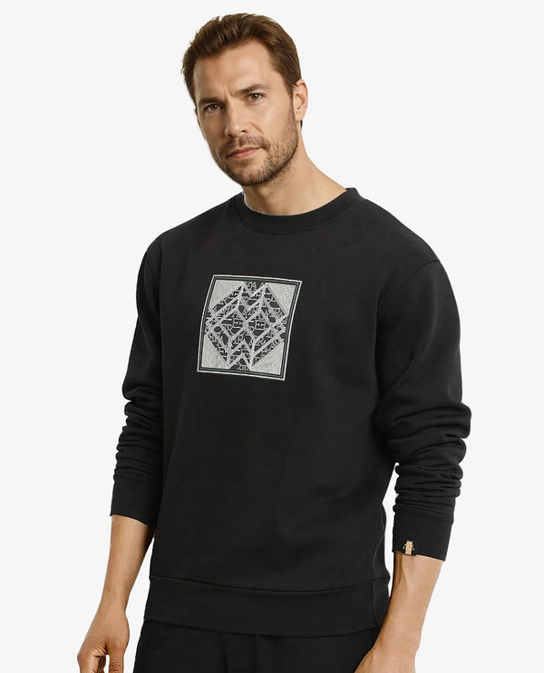 Rare Rabbit Men Croc Black Full Sleeve Crew Neck Regular Fit Monogram Print Sweatshirt