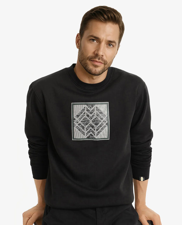 Rare Rabbit Men Croc Black Full Sleeve Crew Neck Regular Fit Monogram Print Sweatshirt