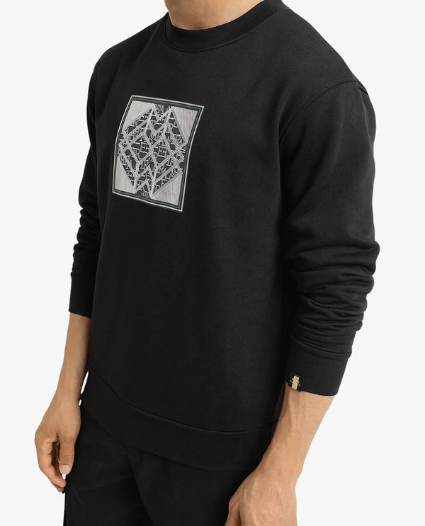 Rare Rabbit Men Croc Black Full Sleeve Crew Neck Regular Fit Monogram Print Sweatshirt