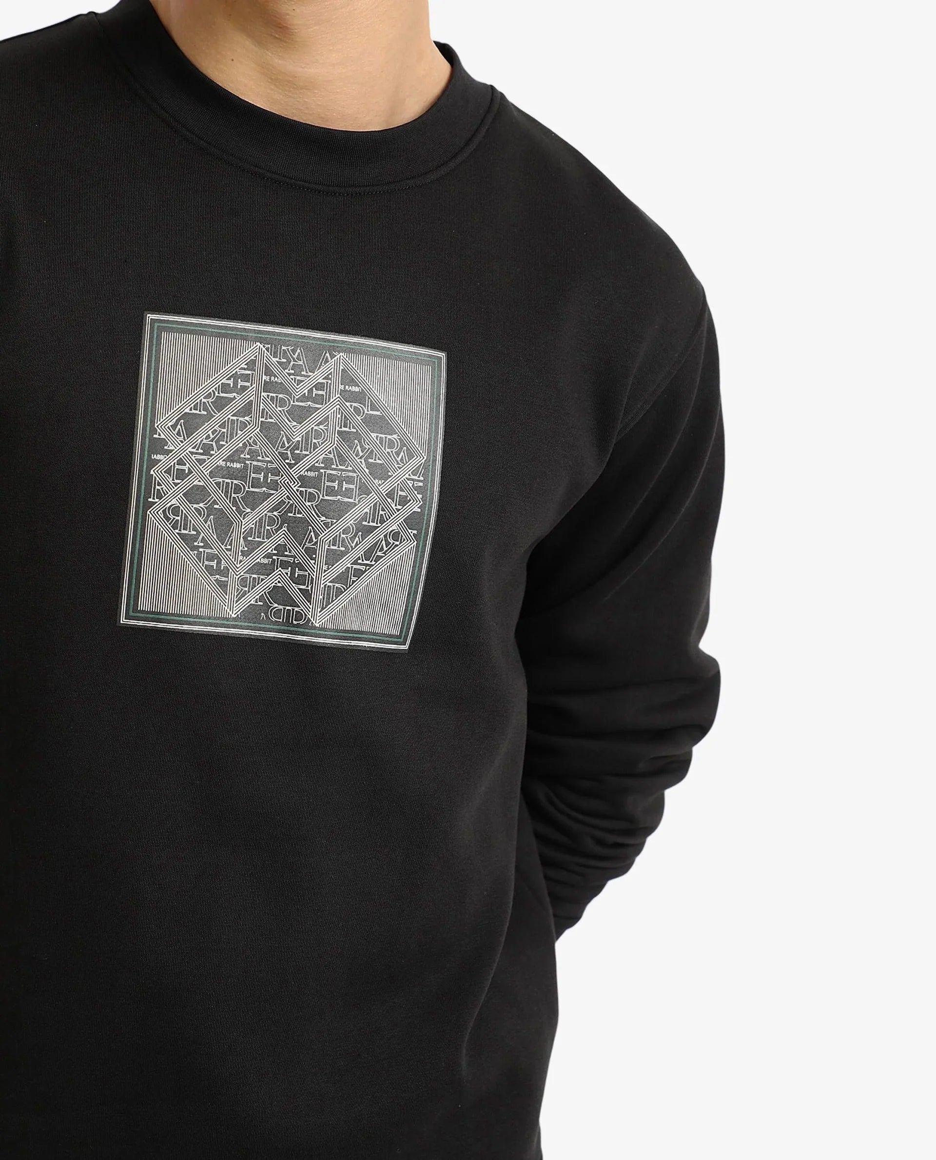 Rare Rabbit Men Croc Black Full Sleeve Crew Neck Regular Fit Monogram Print Sweatshirt