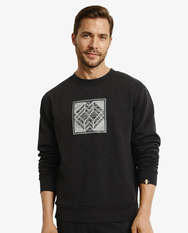 Rare Rabbit Men Croc Black Full Sleeve Crew Neck Regular Fit Monogram Print Sweatshirt