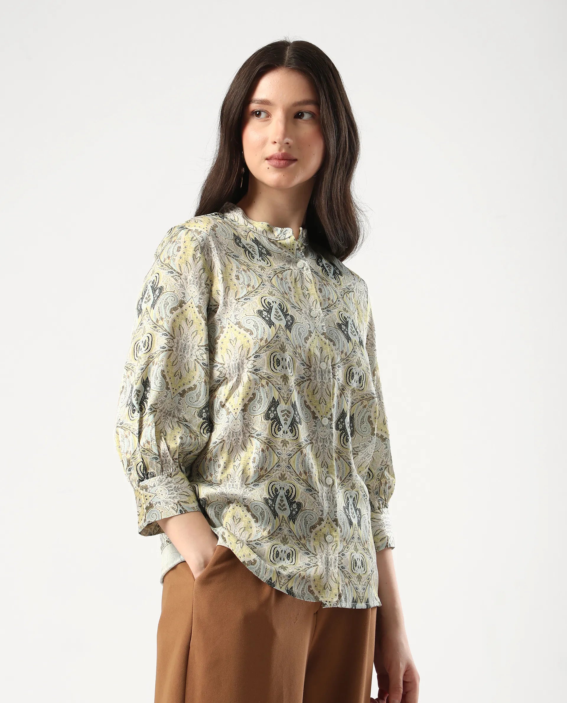 Rareism Women Epsea Multi Button Closure Satin Regular Regular Paisley Top