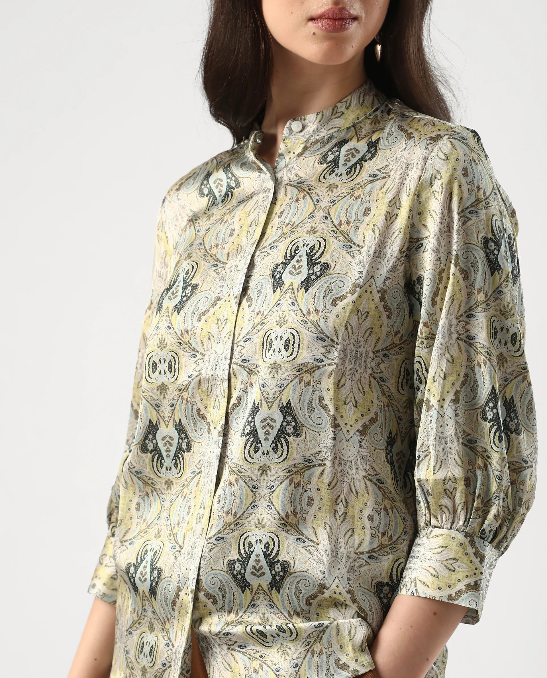 Rareism Women Epsea Multi Button Closure Satin Regular Regular Paisley Top