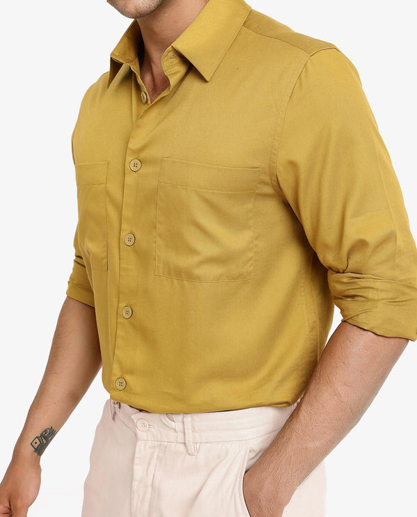 Rare Rabbit Men Esso Flouroscent Green Full Sleeve Button Closure Boxy Fit Plain Twill Shirt