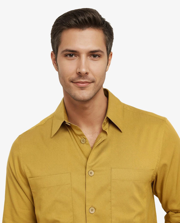 Rare Rabbit Men Esso Flouroscent Green Full Sleeve Button Closure Boxy Fit Plain Twill Shirt