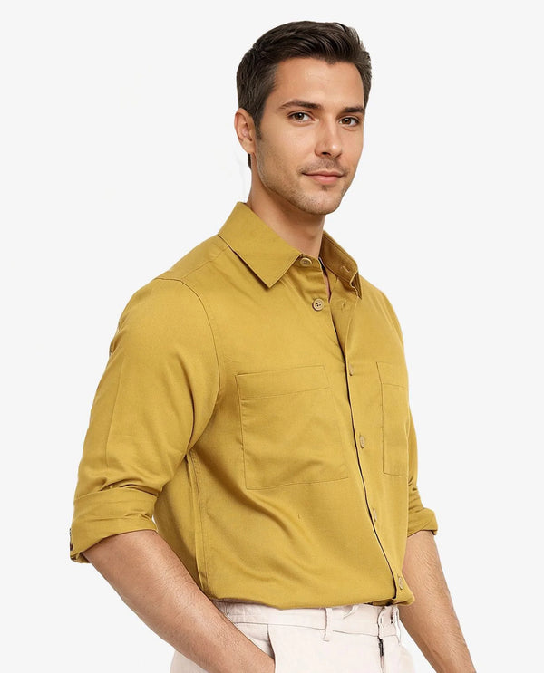 Rare Rabbit Men Esso Flouroscent Green Full Sleeve Button Closure Boxy Fit Plain Twill Shirt