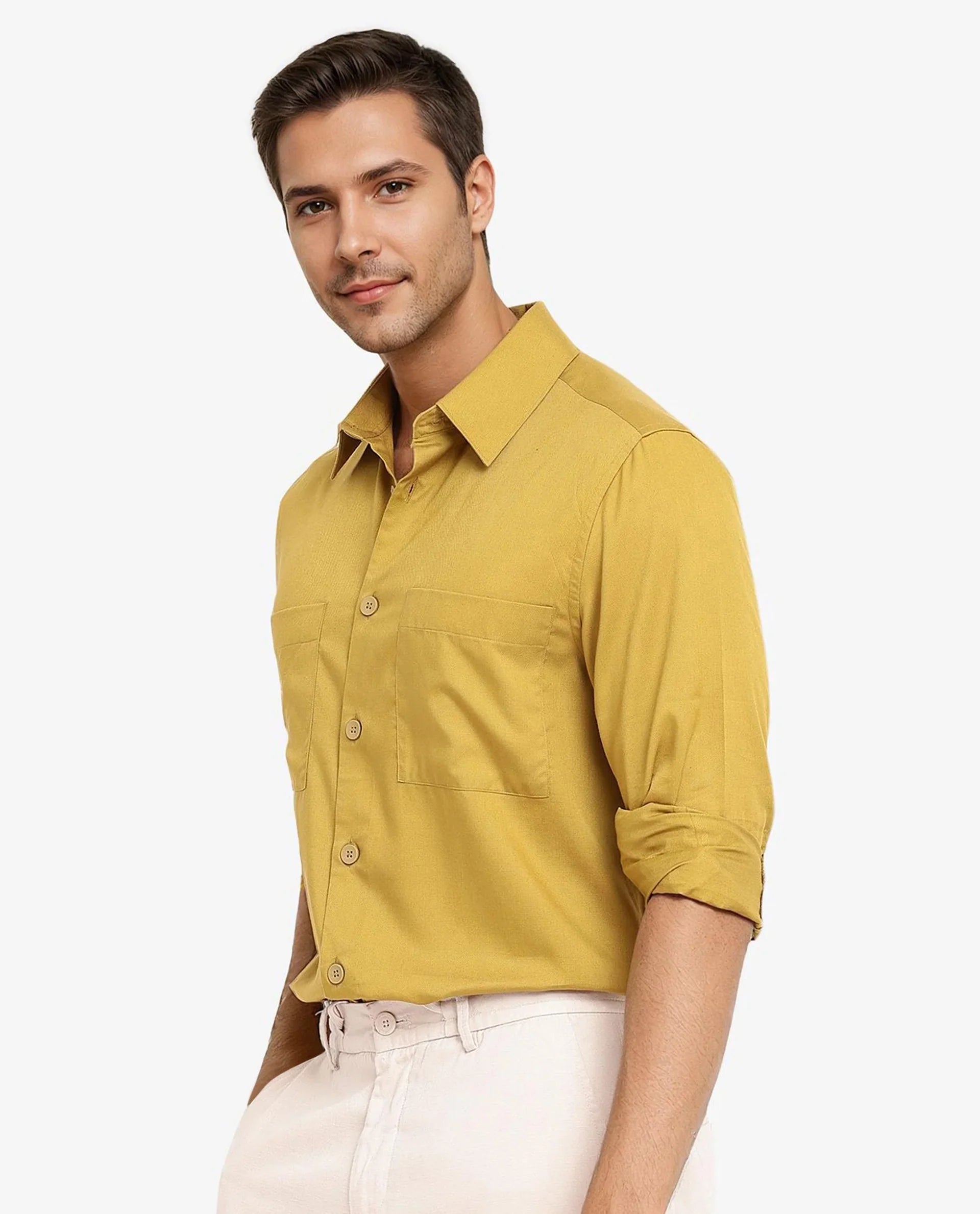 Rare Rabbit Men Esso Flouroscent Green Full Sleeve Button Closure Boxy Fit Plain Twill Shirt