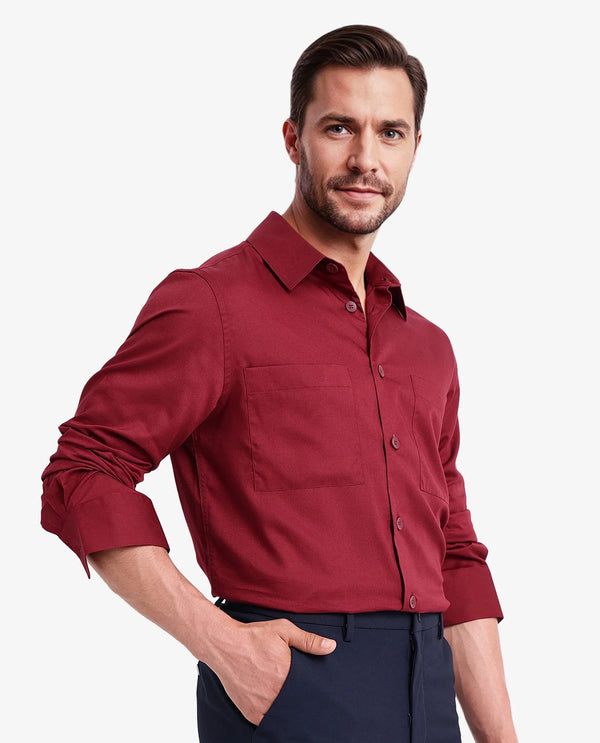 Rare Rabbit Men Esso Maroon Full Sleeve Collared Neck Button Closure Regular Fit Plain Shirt