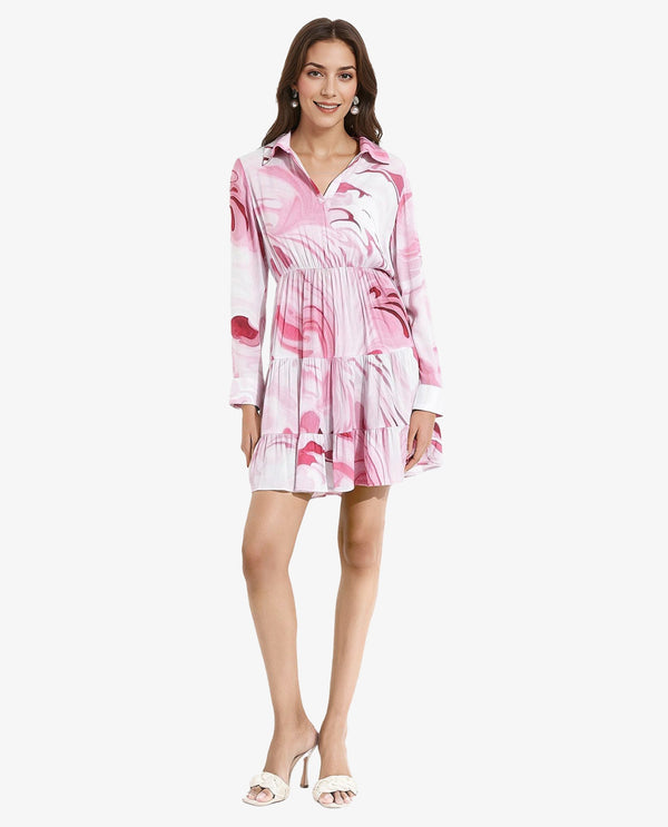 Rareism Women's Foggia Multi  Spread Collar  Full Sleeve Floral Print Fit And Flare Mini Dress