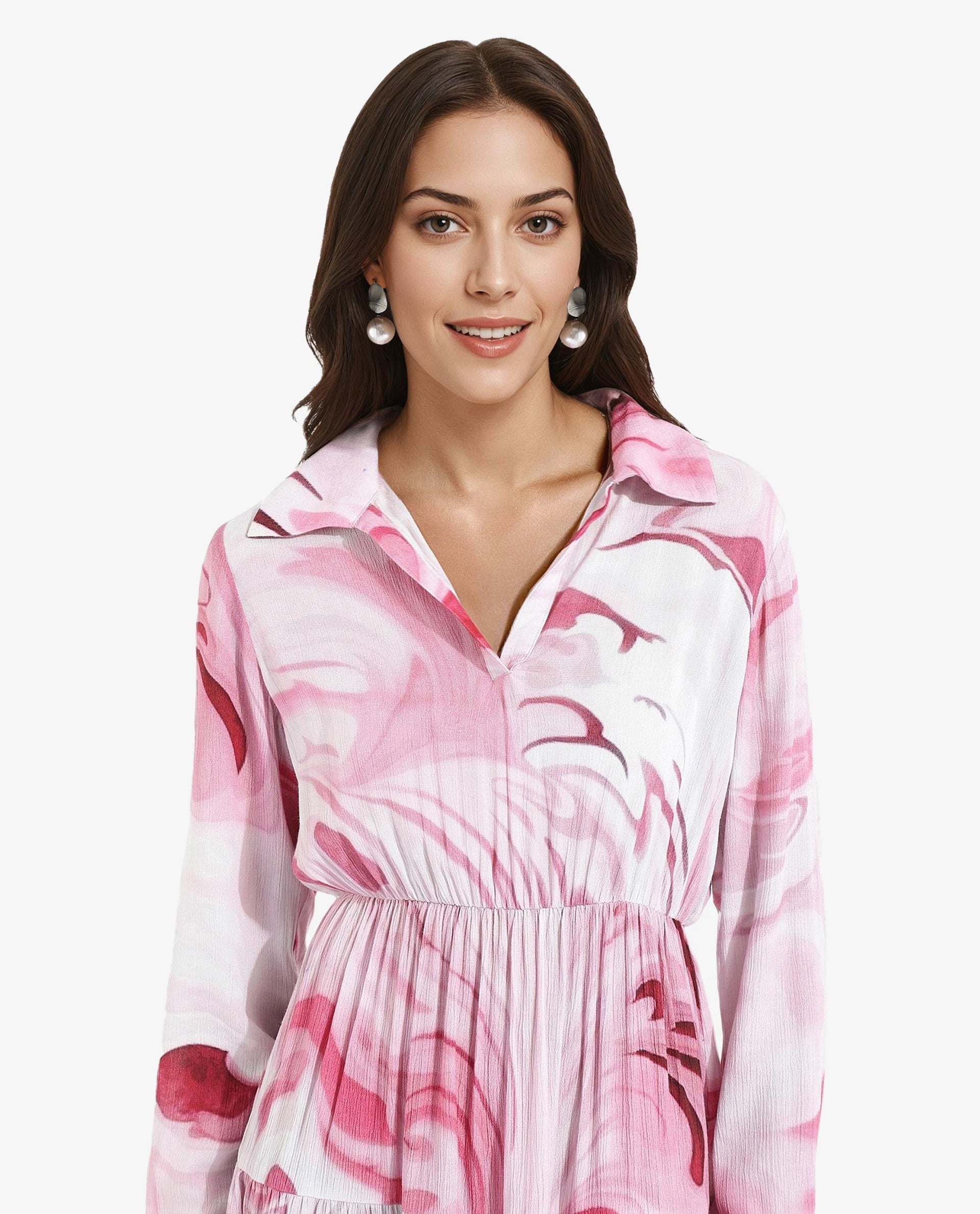 Rareism Women's Foggia Multi  Spread Collar  Full Sleeve Floral Print Fit And Flare Mini Dress