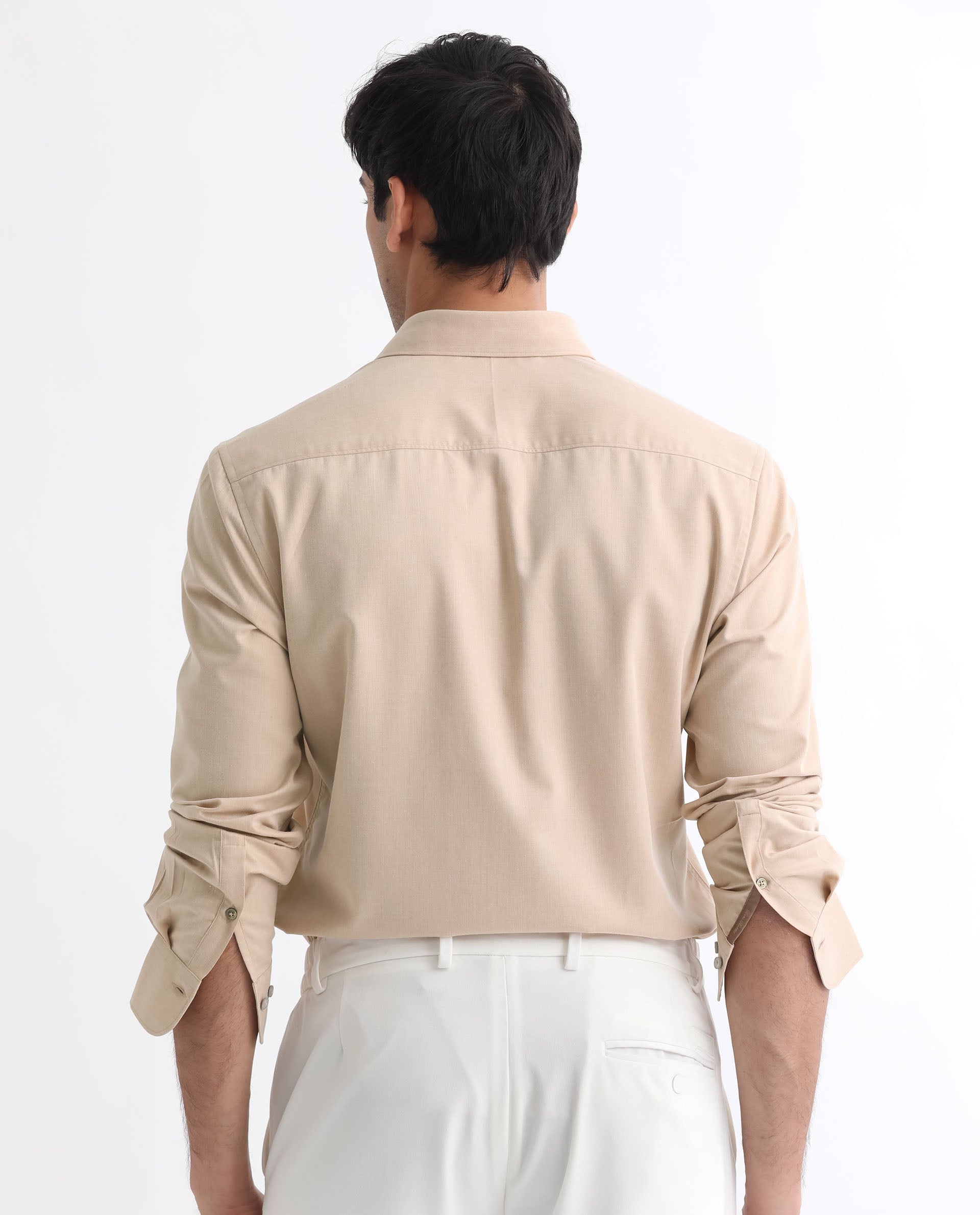 Rare Rabbit Men's Gunjan Beige Full Sleeves Regular Fit Solid Shirt