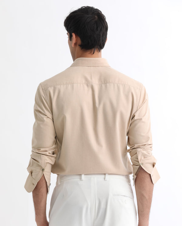 Rare Rabbit Men's Gunjan Beige Full Sleeves Regular Fit Solid Shirt