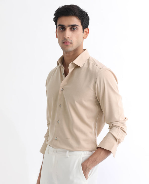 Rare Rabbit Men's Gunjan Beige Full Sleeves Regular Fit Solid Shirt