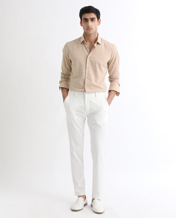 Rare Rabbit Men's Gunjan Beige Full Sleeves Regular Fit Solid Shirt