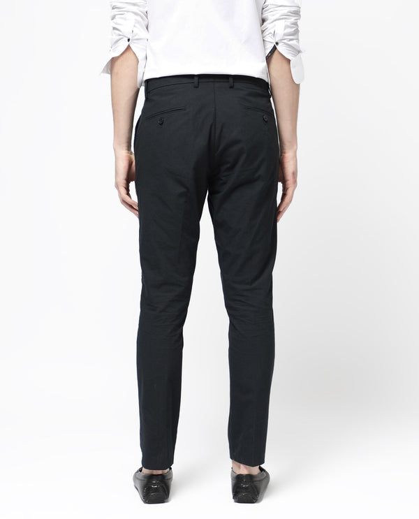 Rare Rabbit Men's Harlow Navy Cotton Fabric Regular Fit Mid Rise Seersucker Trousers
