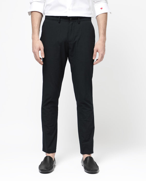 Rare Rabbit Men's Harlow Navy Cotton Fabric Regular Fit Mid Rise Seersucker Trousers