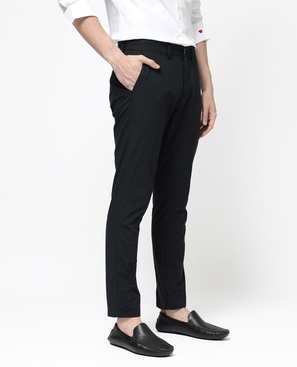 Rare Rabbit Men's Harlow Navy Cotton Fabric Regular Fit Mid Rise Seersucker Trousers