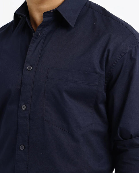 Rare Rabbit Men Lewi Navy Cotton Lycra Fabric Full Sleeve Regular Coll