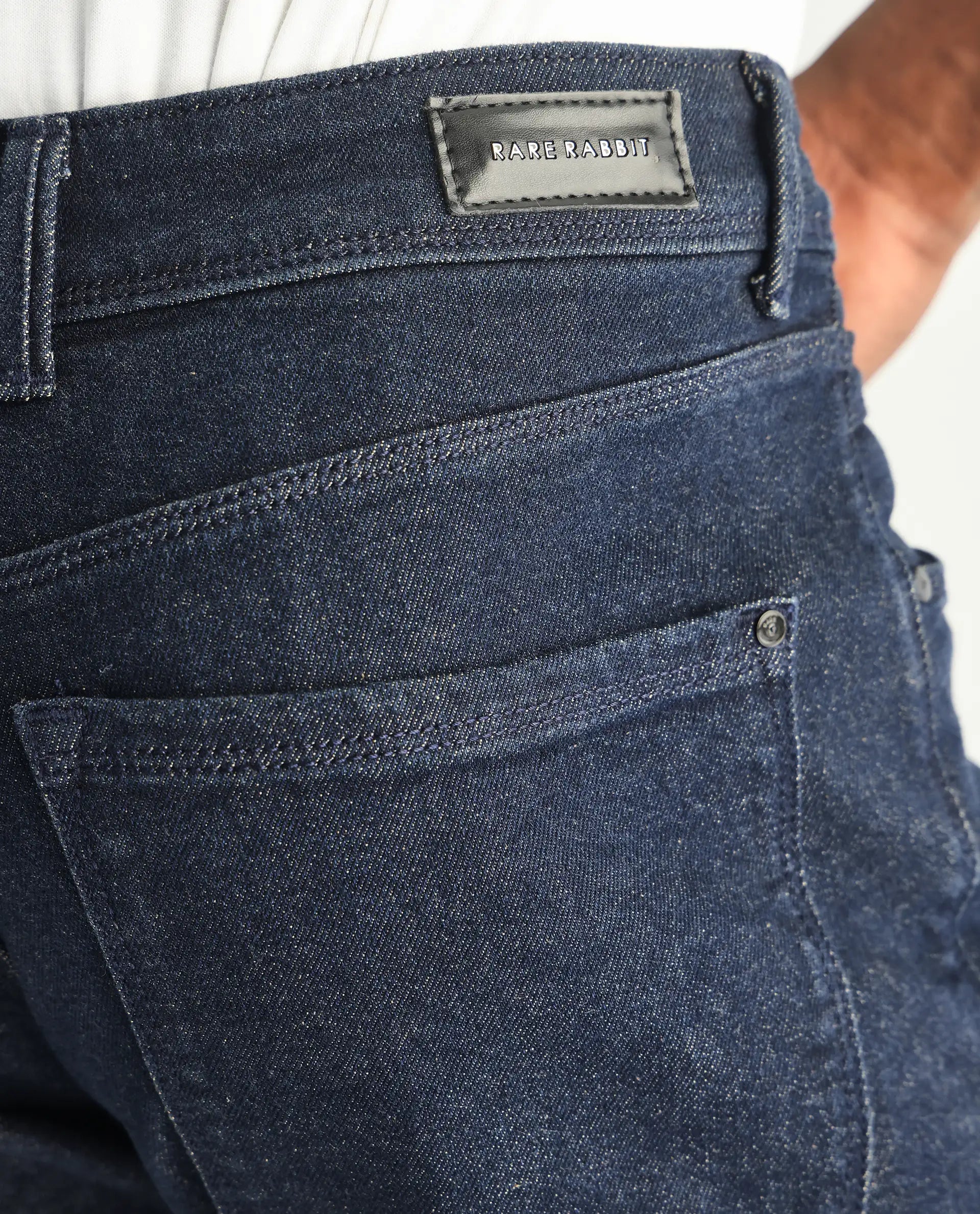 Rare Rabbit Men's Lyon Dark Navy Dark Wash Mid-Rise Regular Fit Jeans