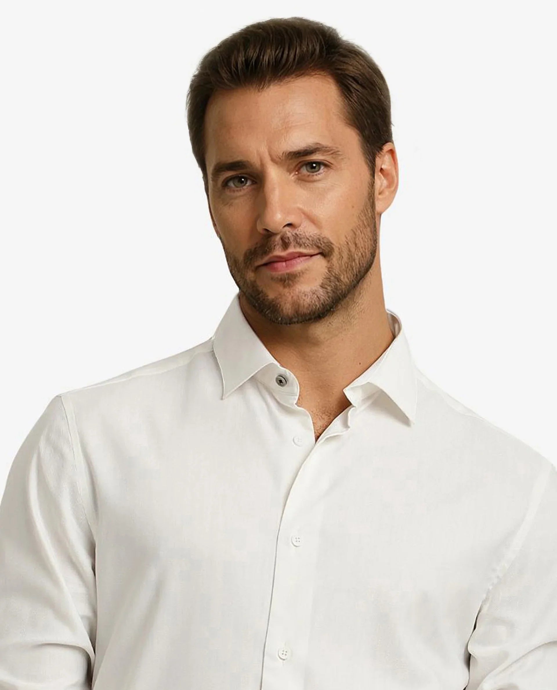 Rare Rabbit Men Mer White Viscose Polyester Lycra Fabric Full Sleeve Button Closure Regular Fit Herringbone Textured Shirt