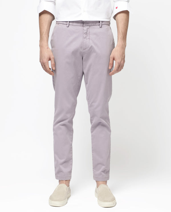 Rare Rabbit Mens Orany Pastel Purple Cotton Lycra Solid Mid Rise Overdyed Regular Fit Trouser