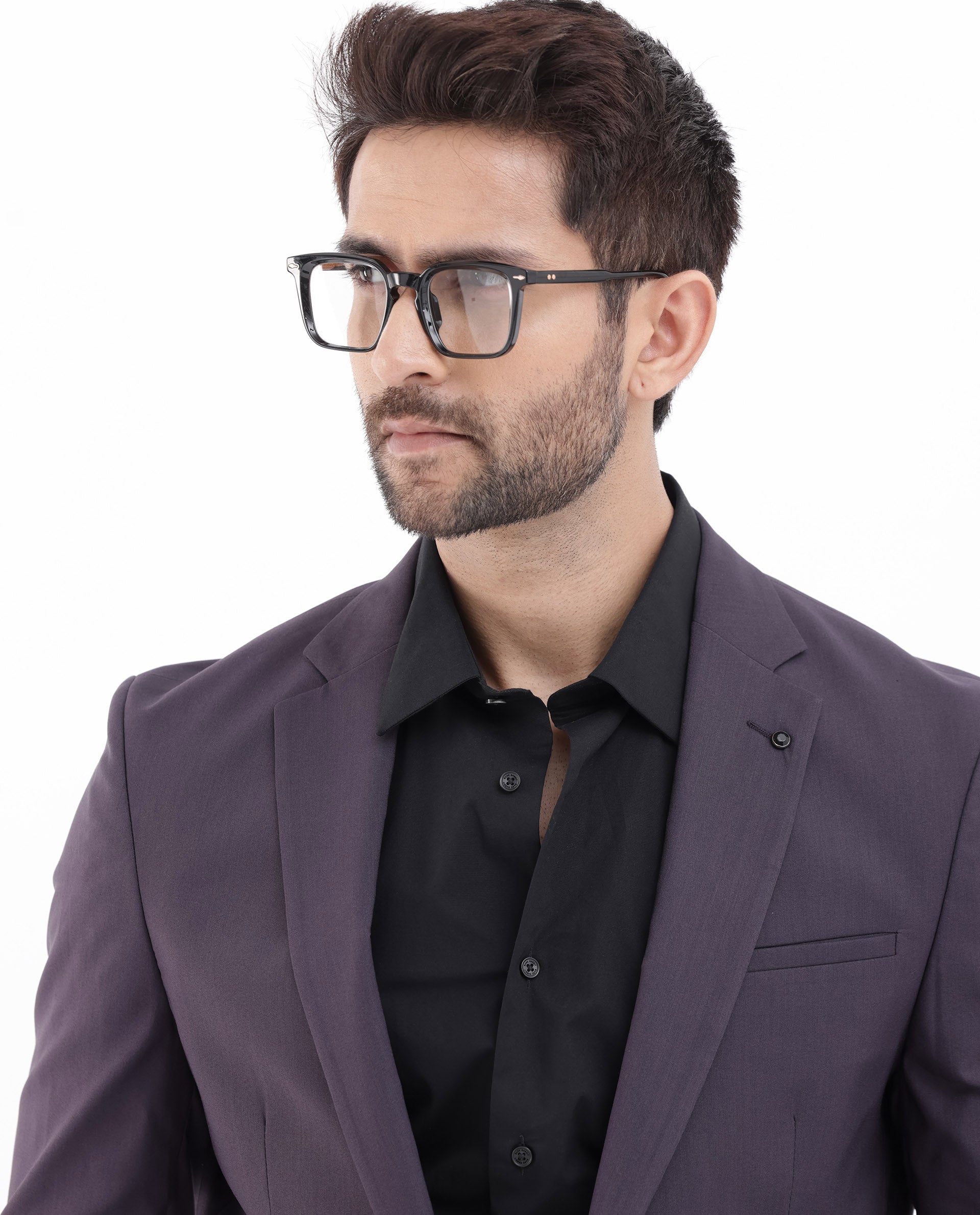 Rare Rabbit Men's Oscar Dark Purple Polyester Viscose Fabric Notch Lapel Button Closure Single Breasted Cavalry Twill Suits