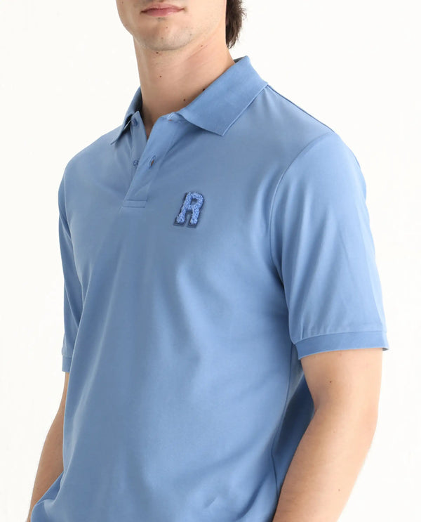 Rare Rabbit Men Otes Blue Short Sleeve Regular Fit Embroidered Branding Plain Polo