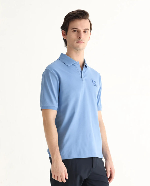 Rare Rabbit Men Otes Blue Short Sleeve Regular Fit Embroidered Branding Plain Polo