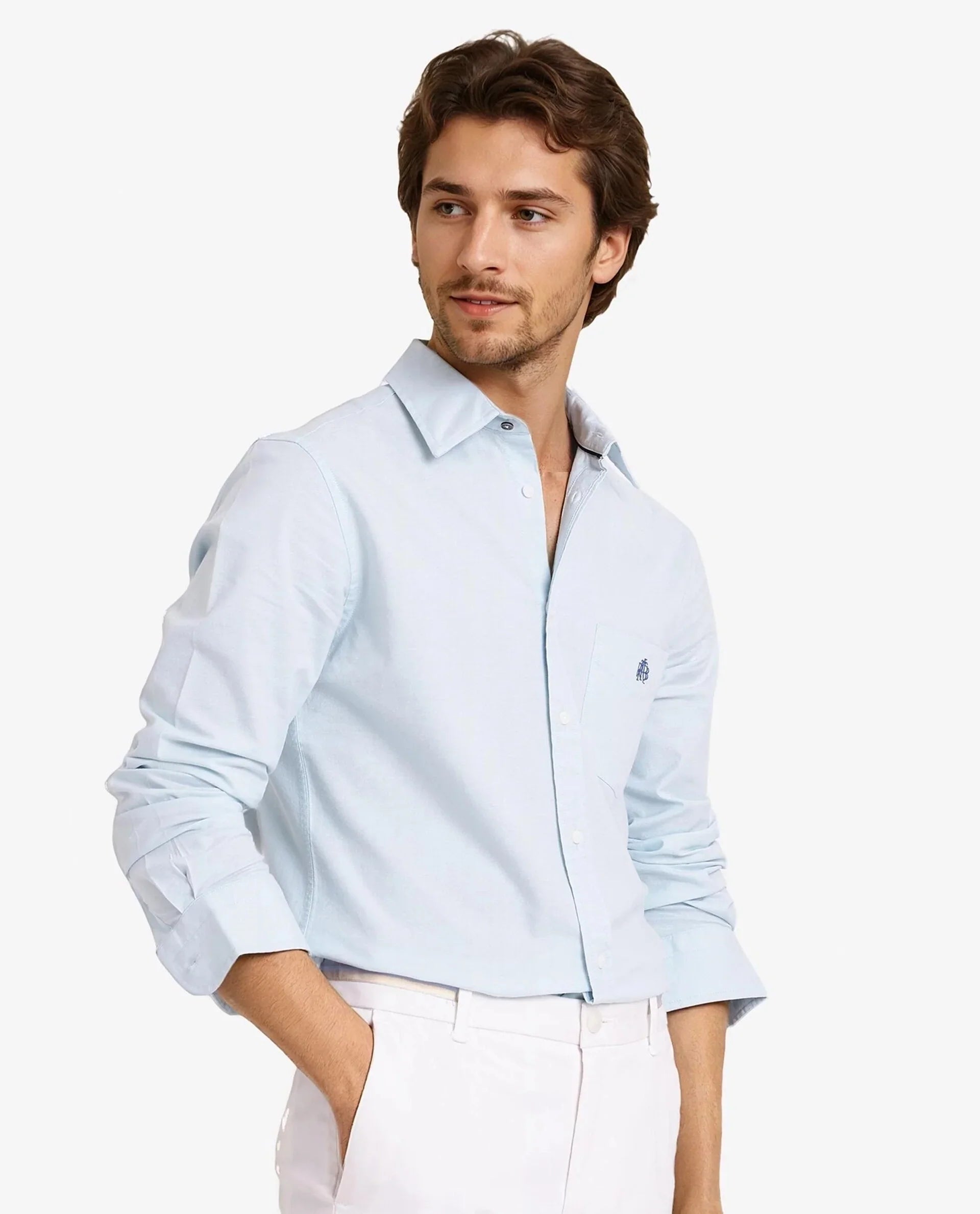 Rare Rabbit Men Oxo Pastel Turq Full Sleeve Collared Neck Button Closure Regular Fit Plain Shirt