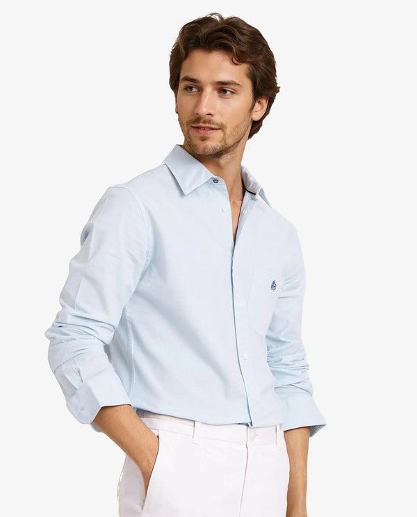 Rare Rabbit Men Oxo Pastel Turq Full Sleeve Collared Neck Button Closure Regular Fit Plain Shirt